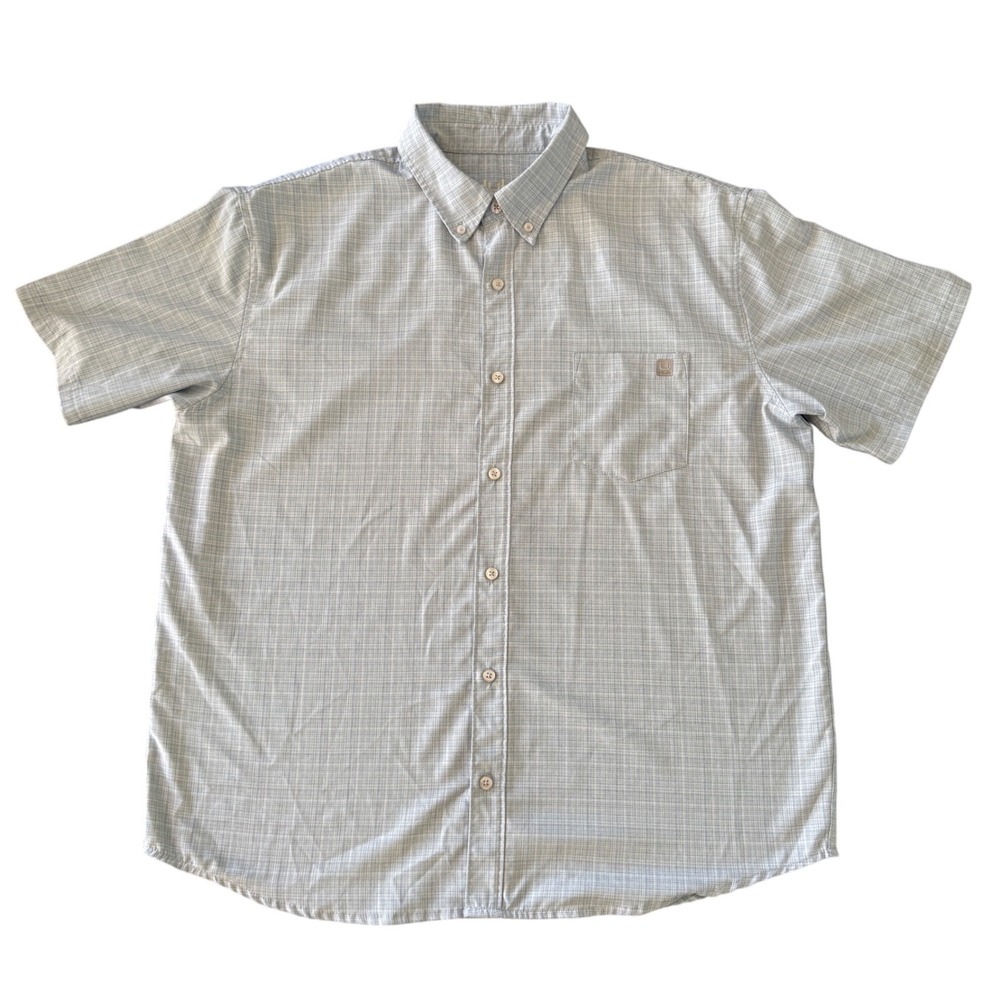 Huk Mens XL Vented Performance Fishing Shirt Plaid Blue Gray Button Down